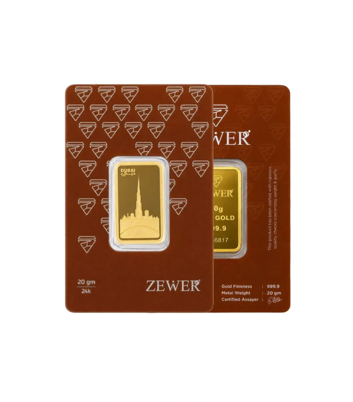 24Kt 20g - 999.9 Iconic Burj Khalifa, Downtown Dubai Skyline, Palm Boulevard & Official "DUBAI دبي" Typography