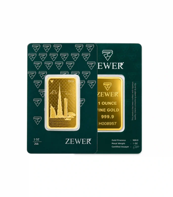 24Kt 31.100g (1 Ouz) 999.9 Burj Al Arab, Burj Khalifa, Cayan Tower, Museum of the Future, Traditional Abra Boat on Dubai Creek & Geometric UAE Lattice Field